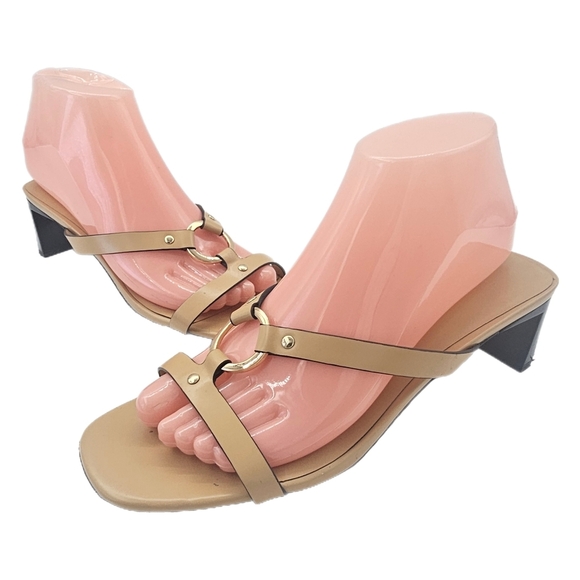 Tory Burch Ring Heel Sandal Leather Block Heel Cantucci Tan Size 8 - Picture 2 of 12